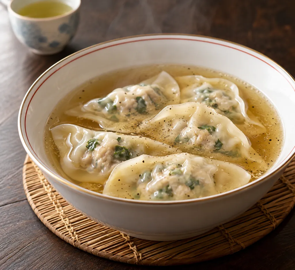 豚ひき肉と大葉の水餃子スープの完成イメージ