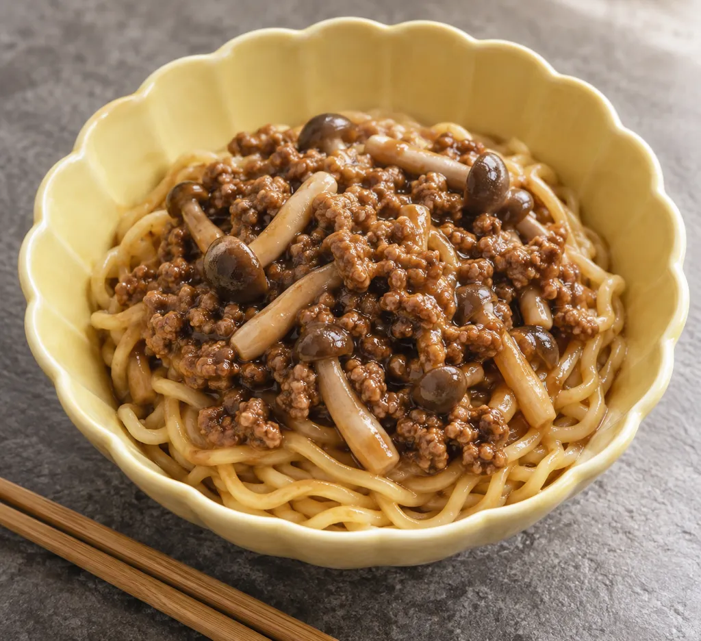 豚ひき肉としめじのジャージャー麺の完成イメージ