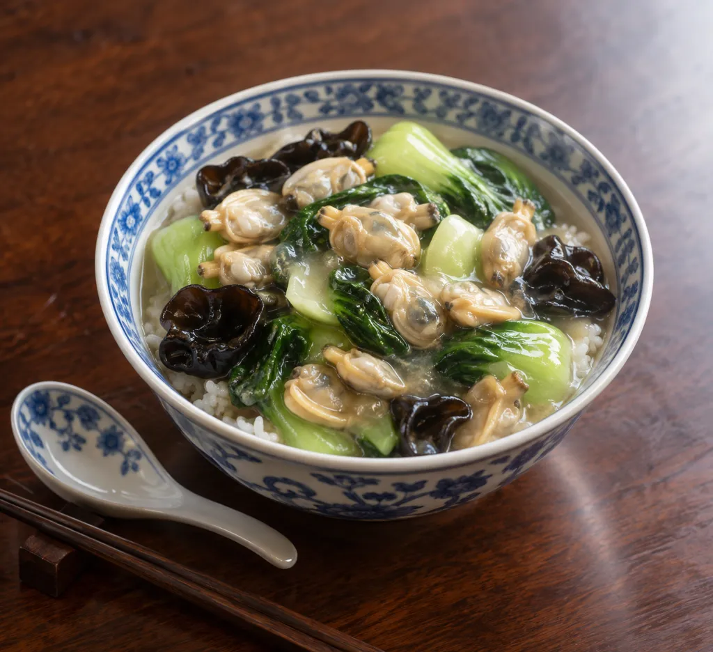 あさりとチンゲン菜の中華丼の完成イメージ