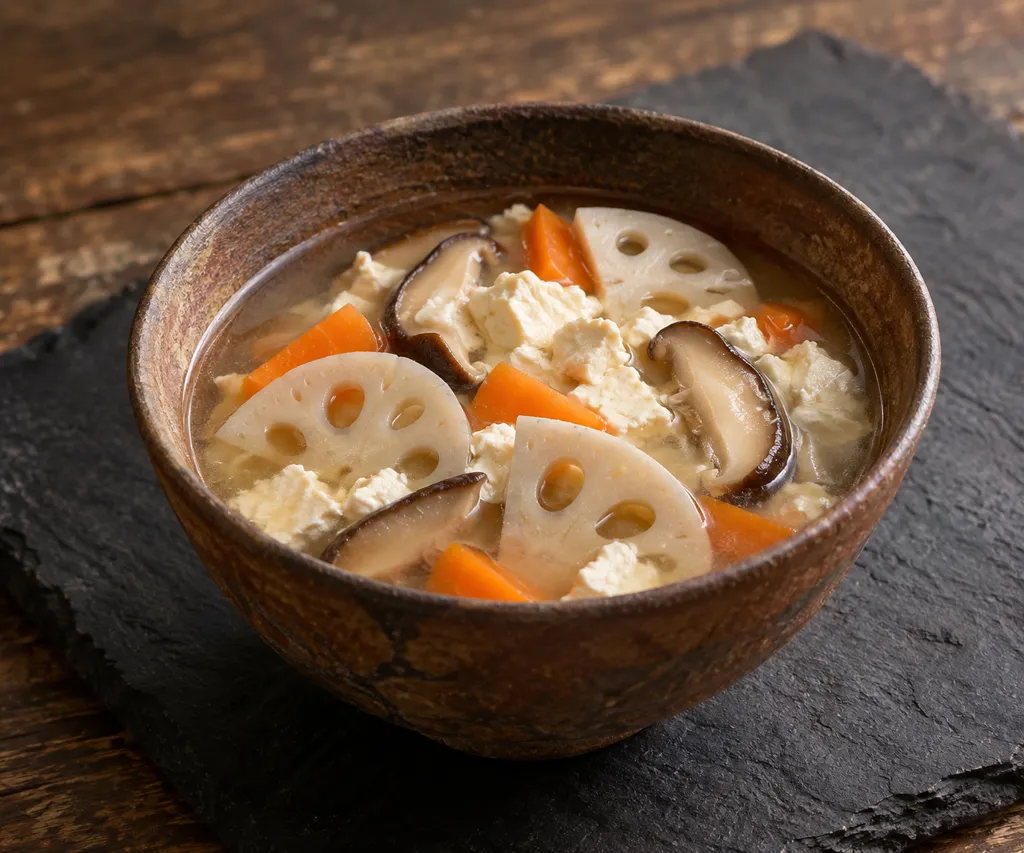 れんこんと豆腐のけんちん汁の完成イメージ
