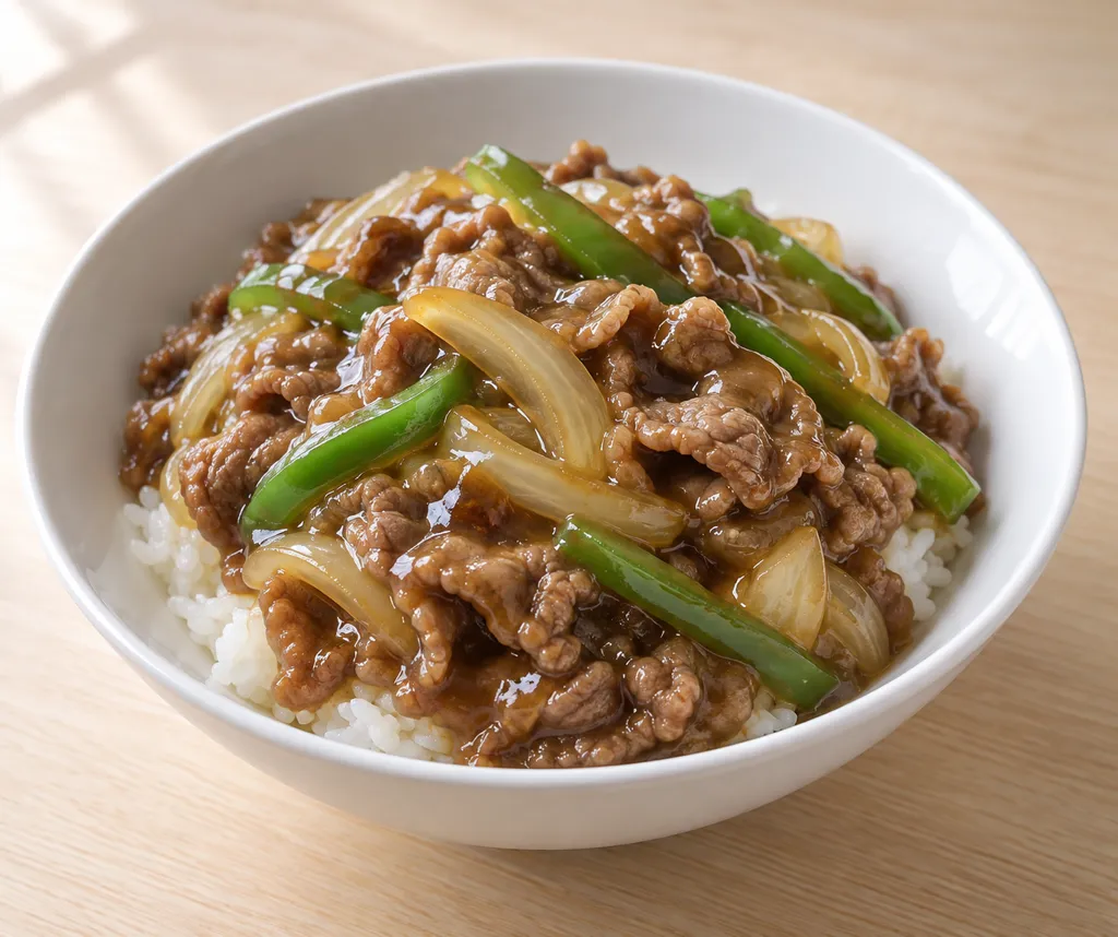 牛こま肉と玉ねぎの中華丼の完成イメージ