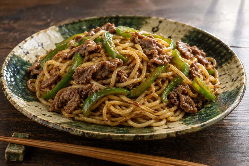 牛こま肉とピーマンの塩焼きそばの完成イメージ