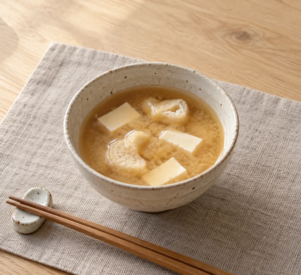 豆腐と麩の即席味噌汁の完成イメージ