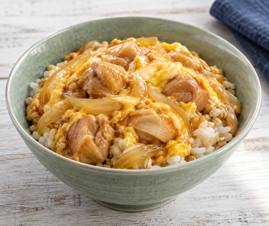 鶏もも肉ともち麦の親子丼の完成イメージ