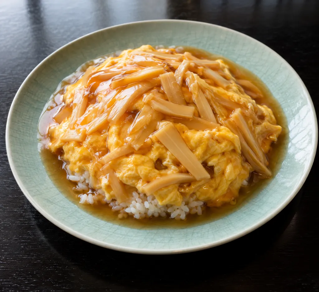 たけのこと卵の甘酢天津飯の完成イメージ