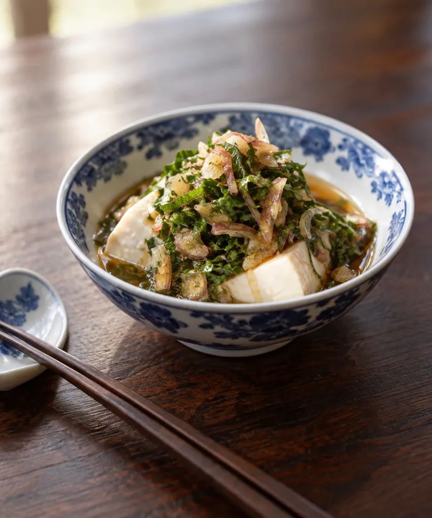 豆腐の大葉みょうがだれがけの完成イメージ