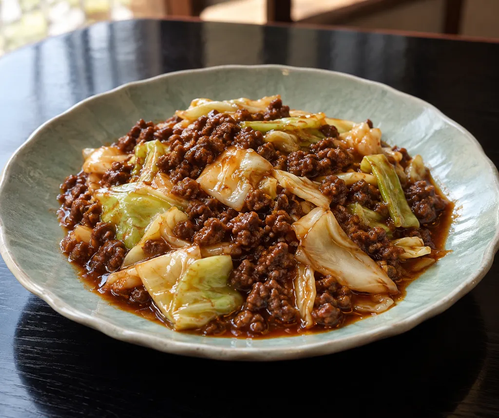 牛ひき肉とキャベツの麻婆の完成イメージ