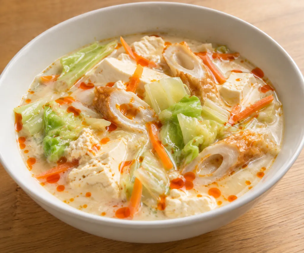 豆腐とちくわの中華豆乳風鍋の完成イメージ
