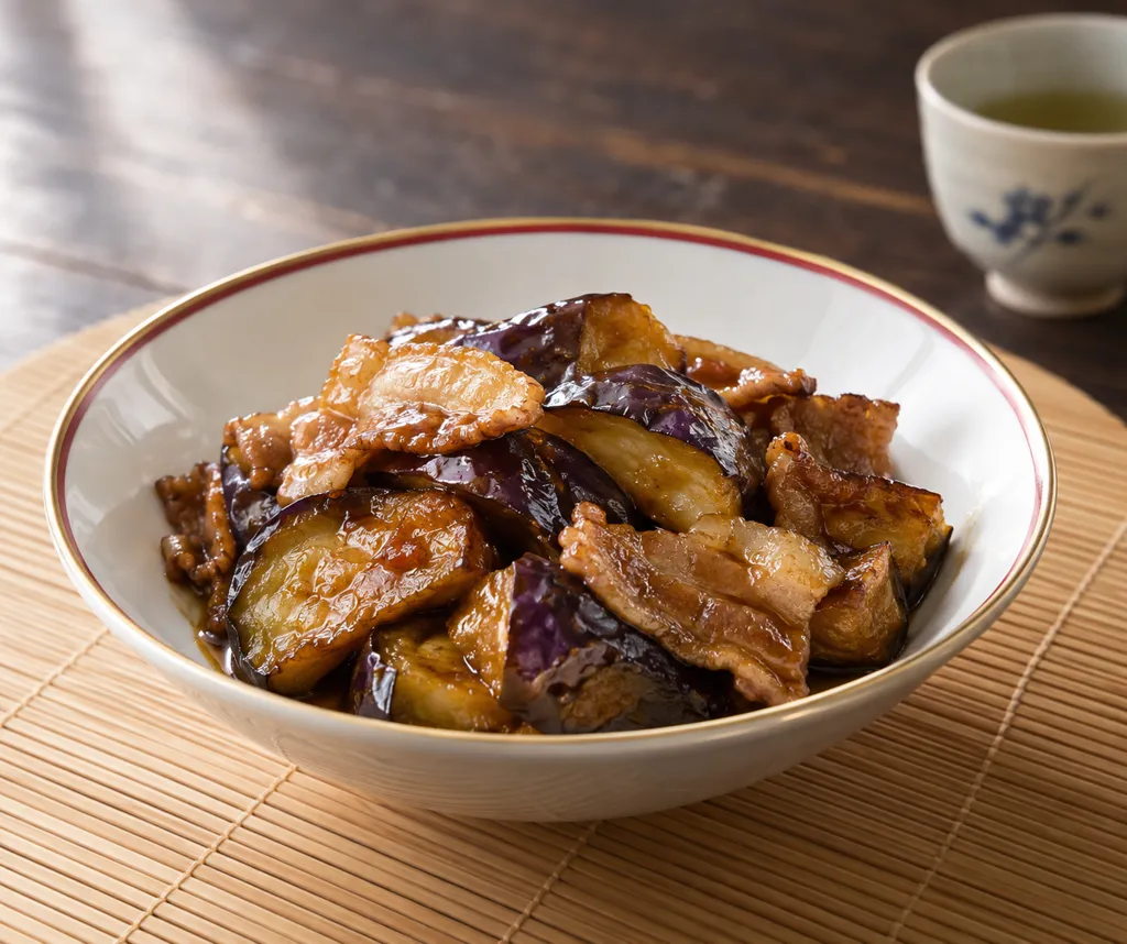 なすと豚バラ肉の中華甘酢揚げ焼きの完成イメージ