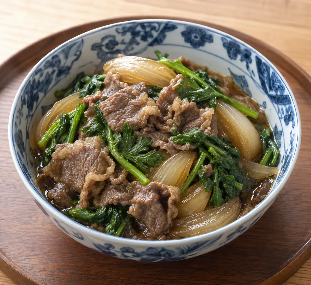 牛肉と春菊のすき煮の完成イメージ