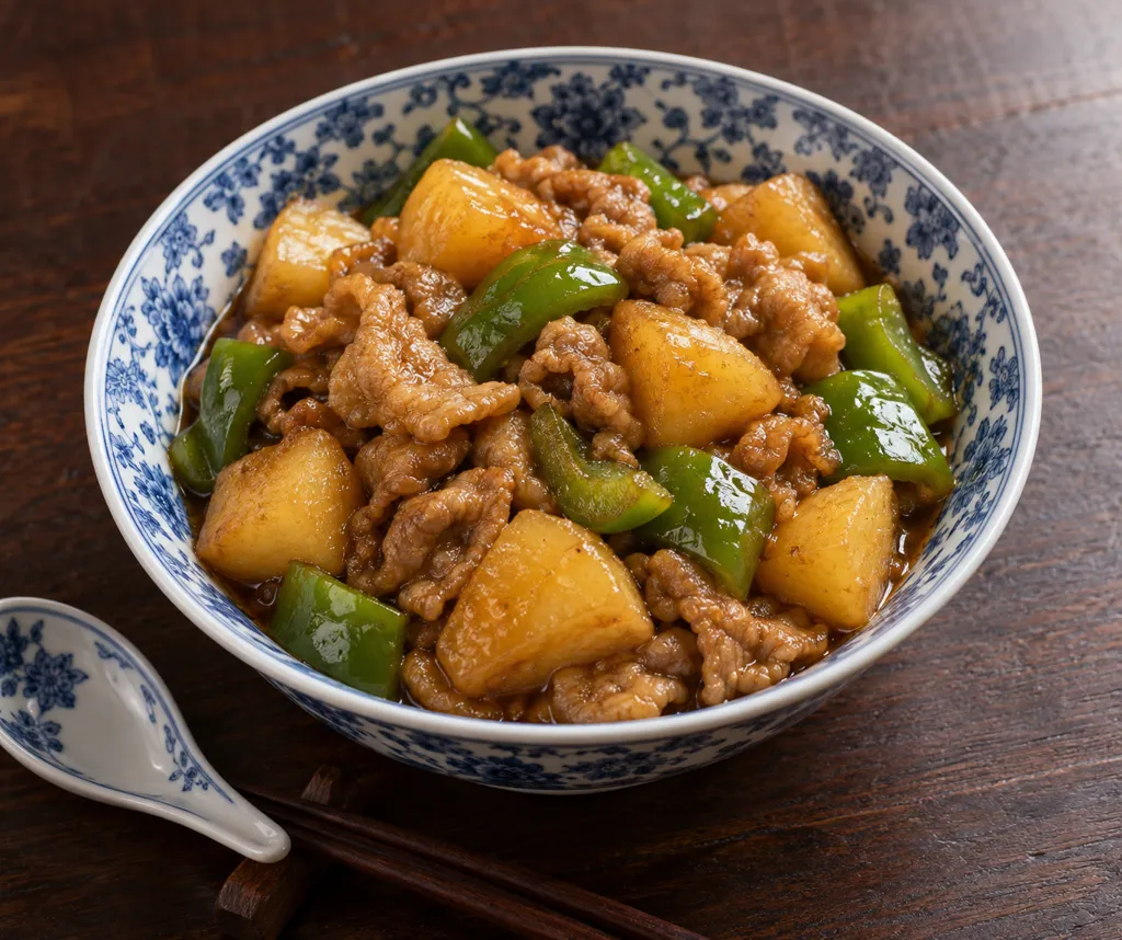 豚こま肉とピーマンの中華肉じゃがの完成イメージ