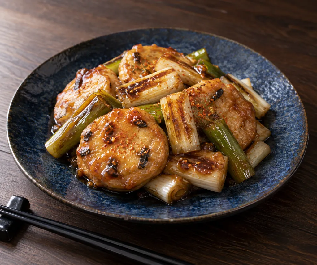 がんもどきとねぎの七味照り焼きの完成イメージ