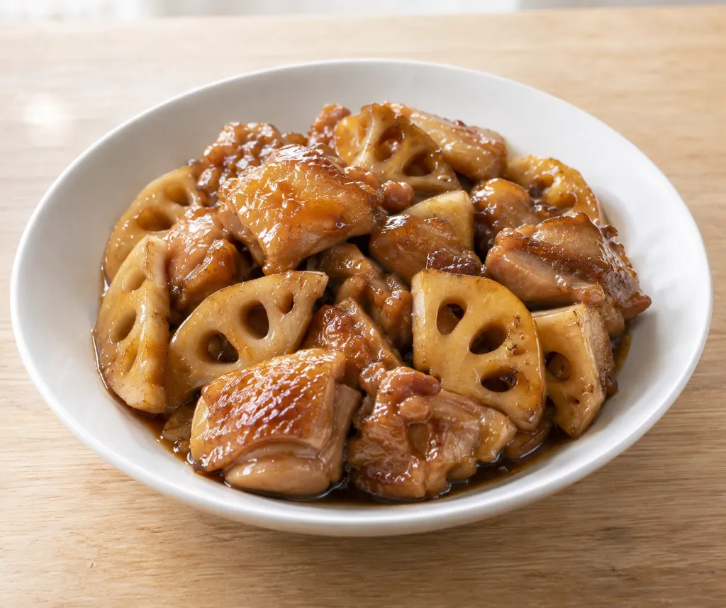 鶏もも肉とれんこんの甘酢煮の完成イメージ