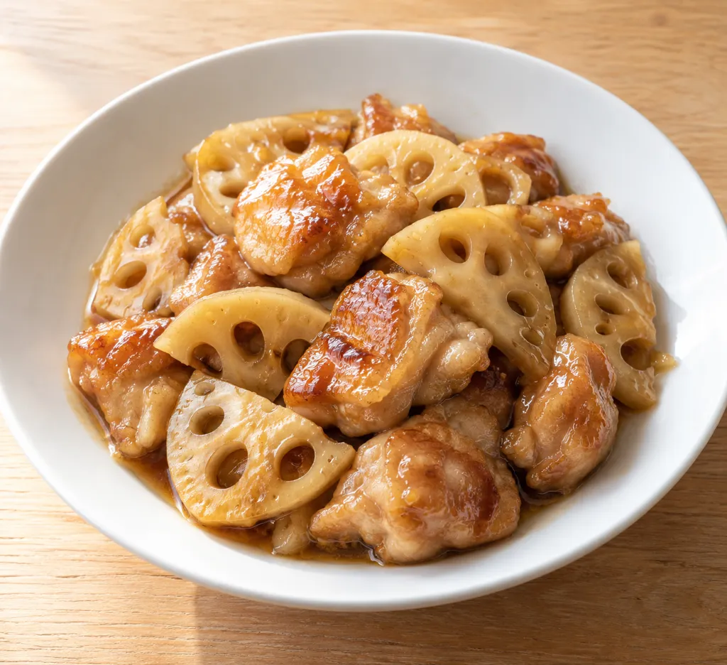 鶏もも肉とれんこんのレモン醤油炒めの完成イメージ
