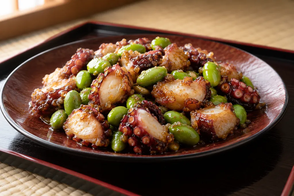 たこと枝豆の唐揚げ風炒めの完成イメージ
