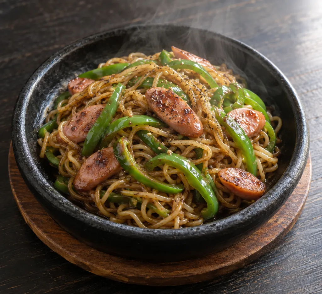 ウインナーとピーマンの焼きそばの完成イメージ