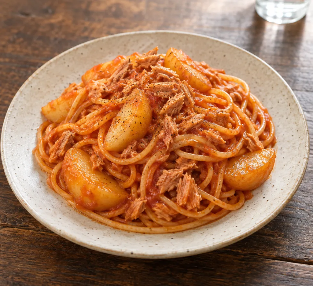 ツナとじゃがいものケチャップパスタの完成イメージ