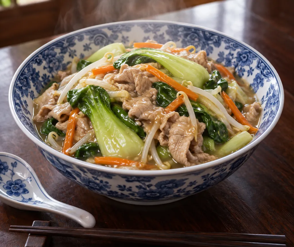 豚こま肉とチンゲン菜の八宝菜あんの完成イメージ