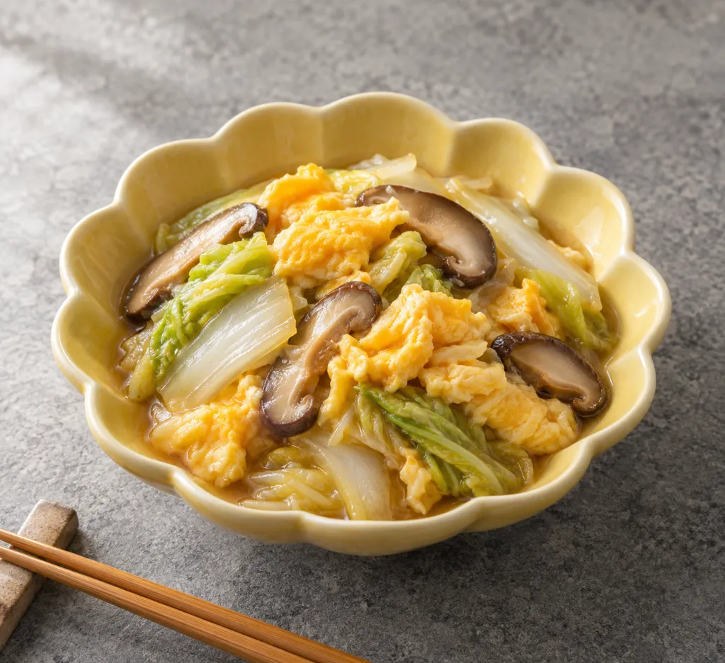 白菜としいたけのふんわり中華卵の完成イメージ