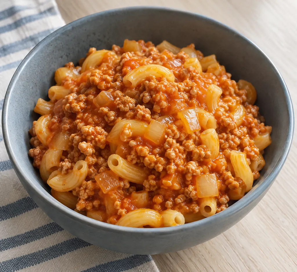 鶏ひき肉と玉ねぎのミートソースマカロニの完成イメージ