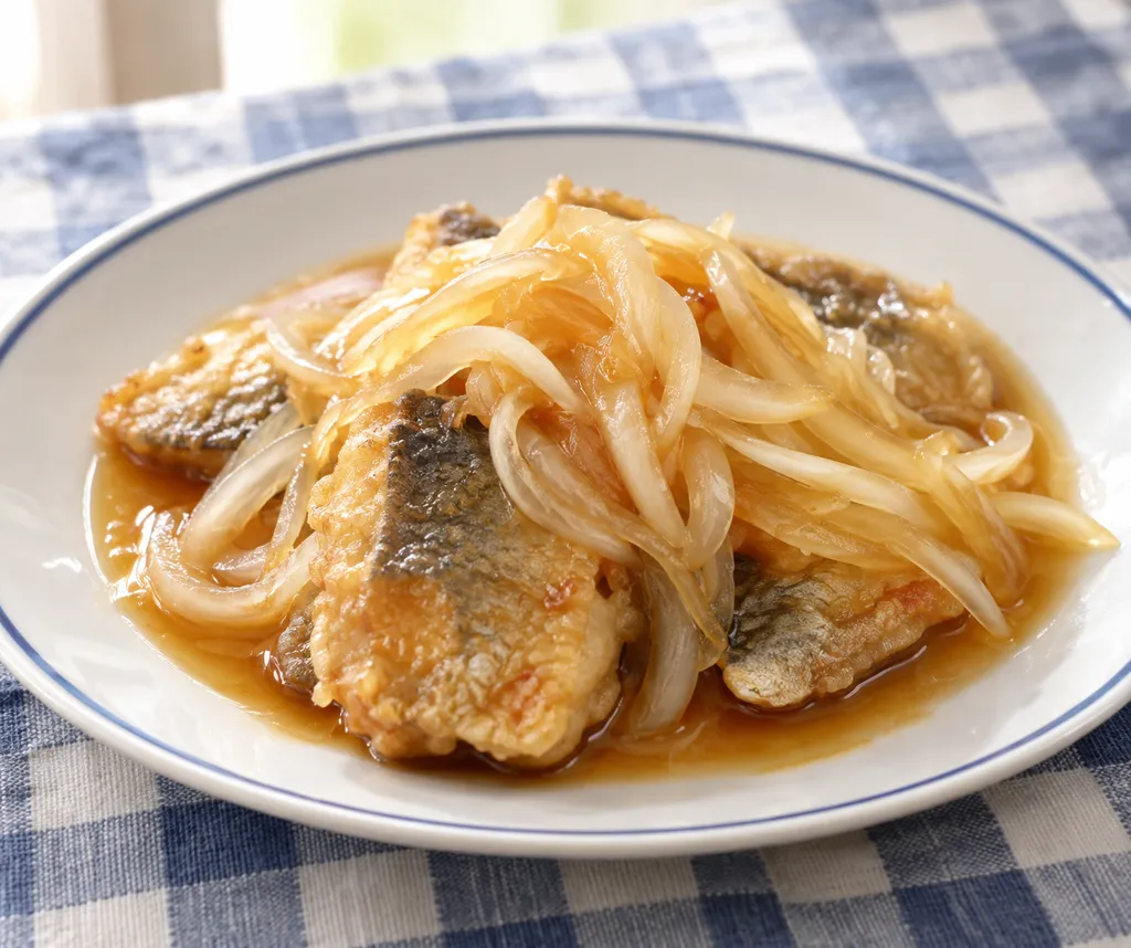 時短あじと玉ねぎの南蛮漬けの完成イメージ
