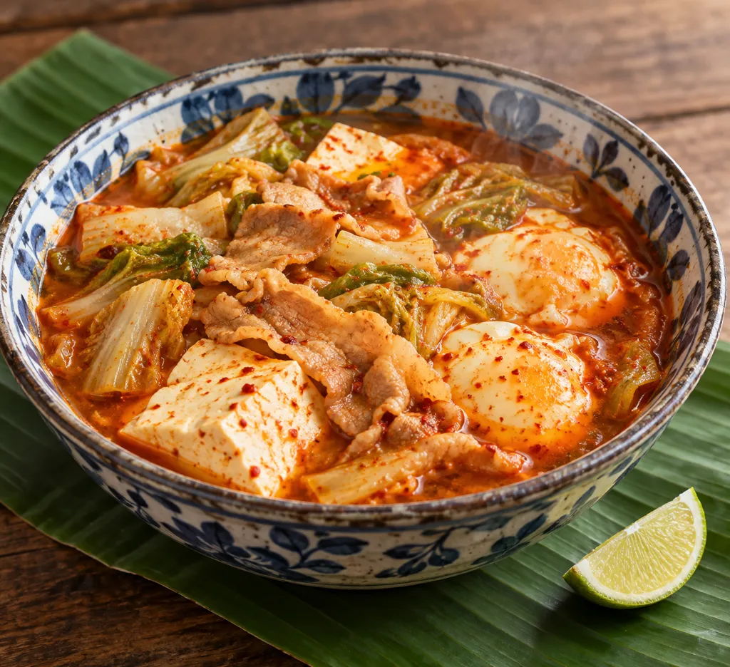 豚バラ肉と白菜の豆腐スンドゥブ鍋の完成イメージ