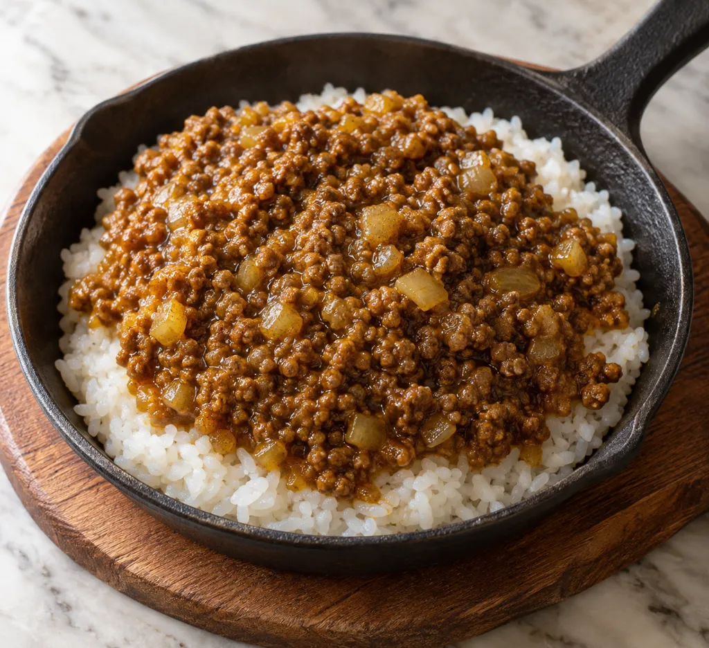 合いびき肉と玉ねぎのドライカレーの完成イメージ