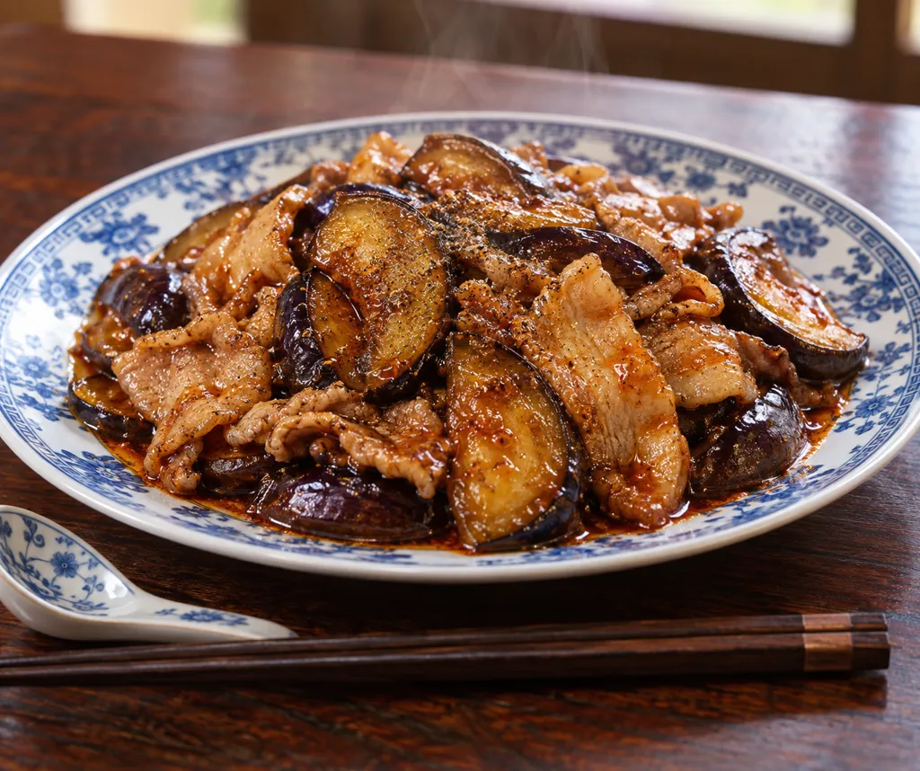 豚バラ肉となすの四川風辛味炒めの完成イメージ
