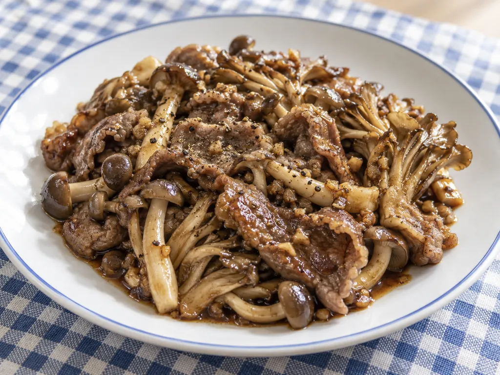 ラム肉としめじのにんにく醤油炒めの完成イメージ