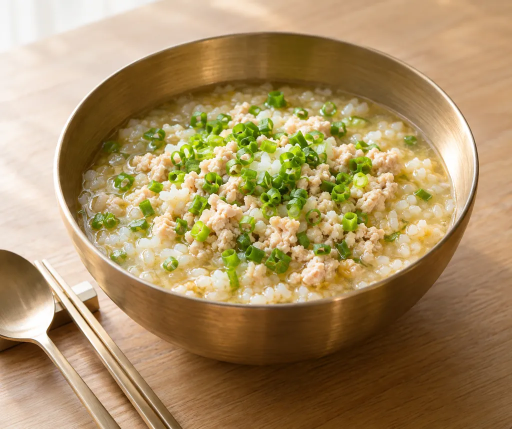 鶏ひき肉とねぎのタイ風おかゆの完成イメージ