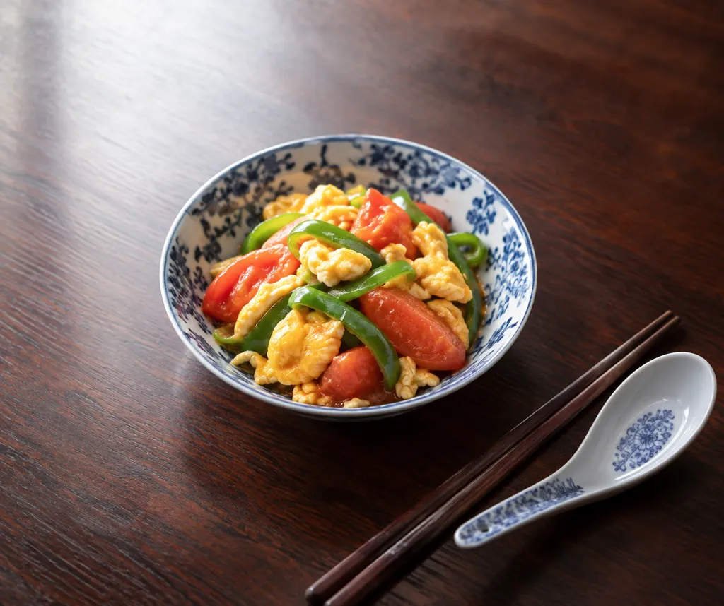 トマトとピーマンの中華卵炒めの完成イメージ