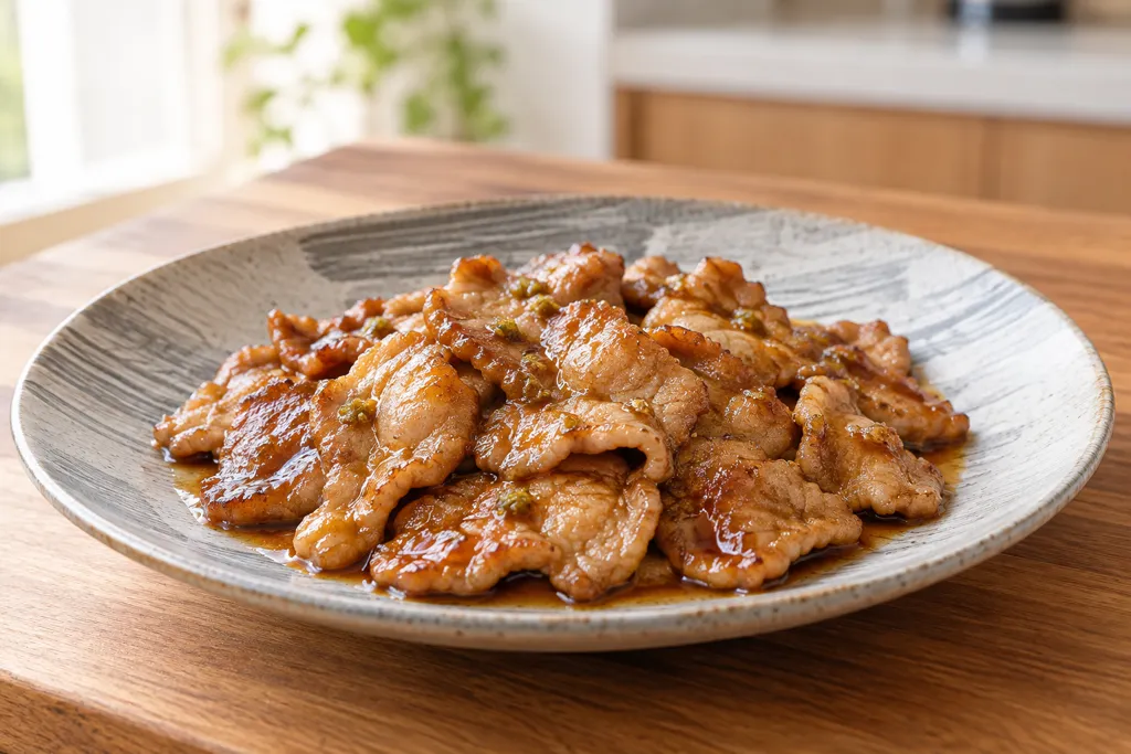 時短豚ロースと柚子胡椒の照り焼きの完成イメージ