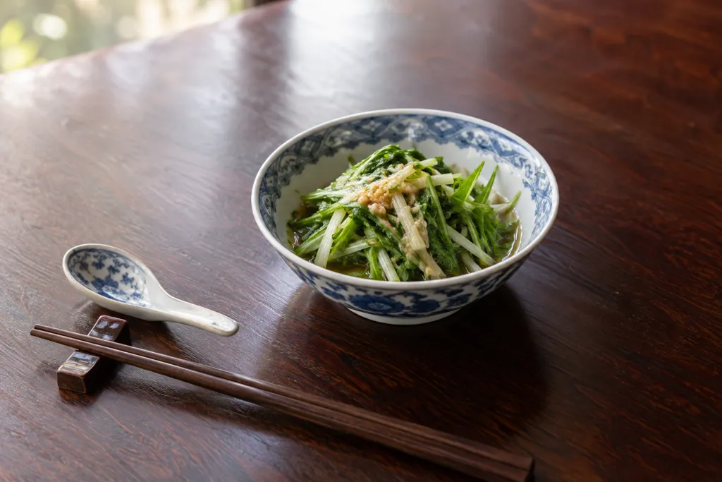 水菜の中華だれがけの完成イメージ