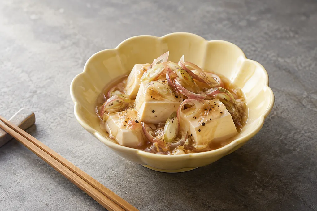 木綿豆腐とみょうがの温豆腐中華あんの完成イメージ