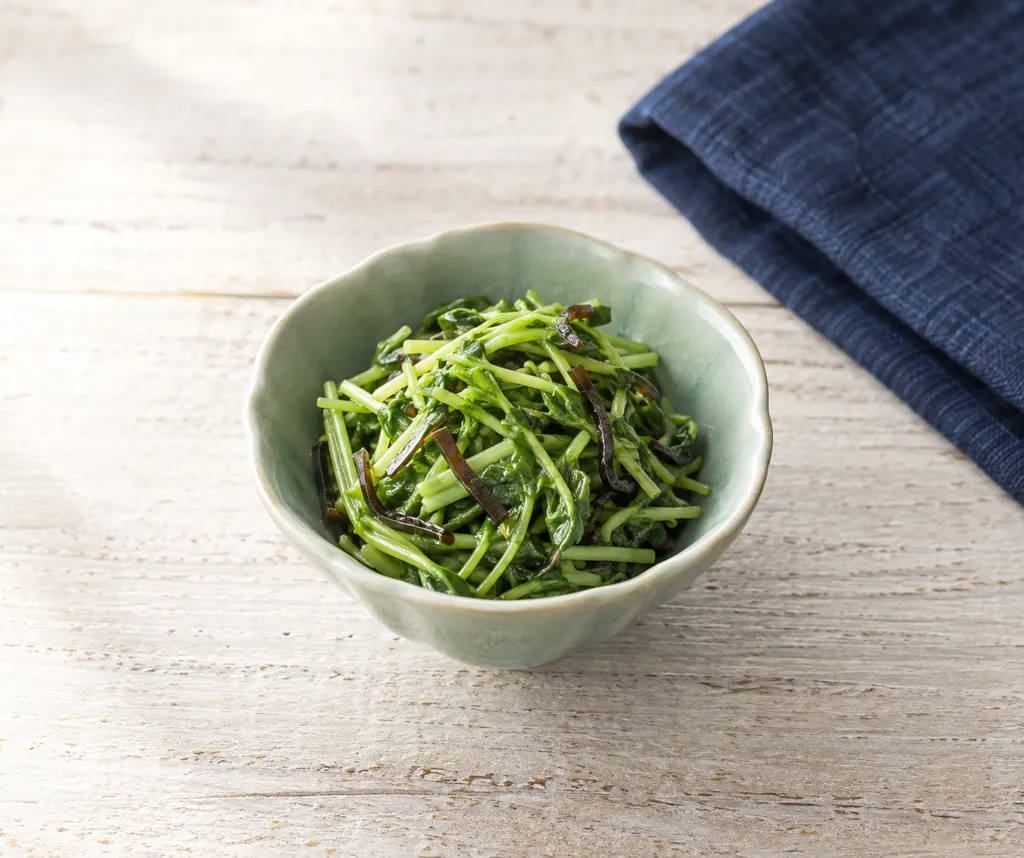 豆苗と塩昆布のごま油和えの完成イメージ