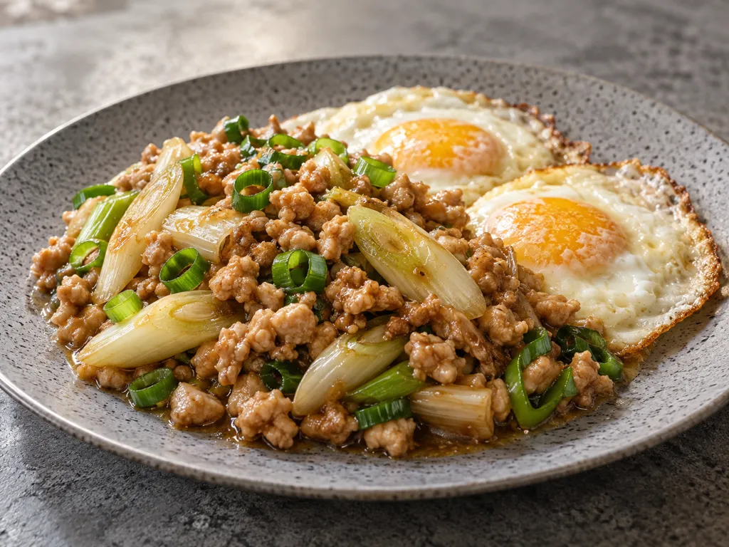 鶏ひき肉とねぎのナンプラー炒めの完成イメージ