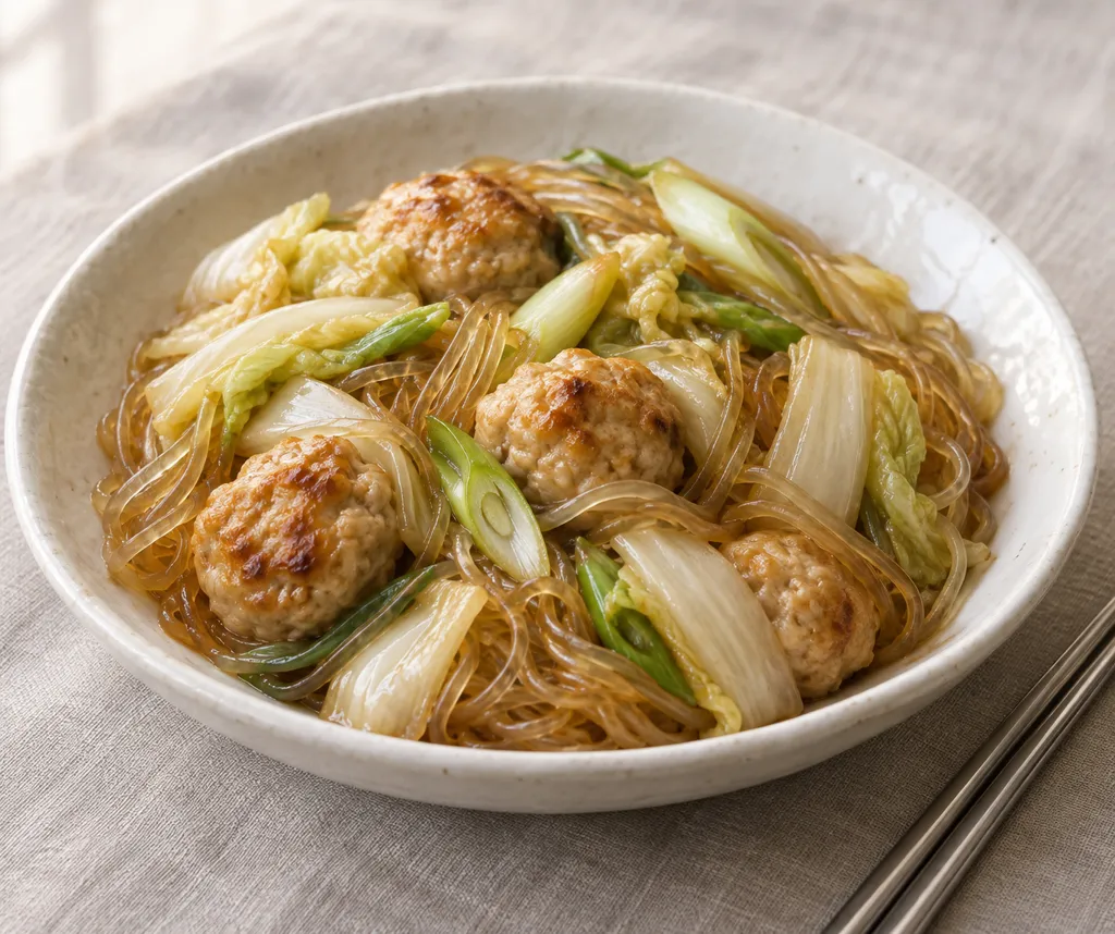 鶏団子と白菜の春雨チャプチェの完成イメージ