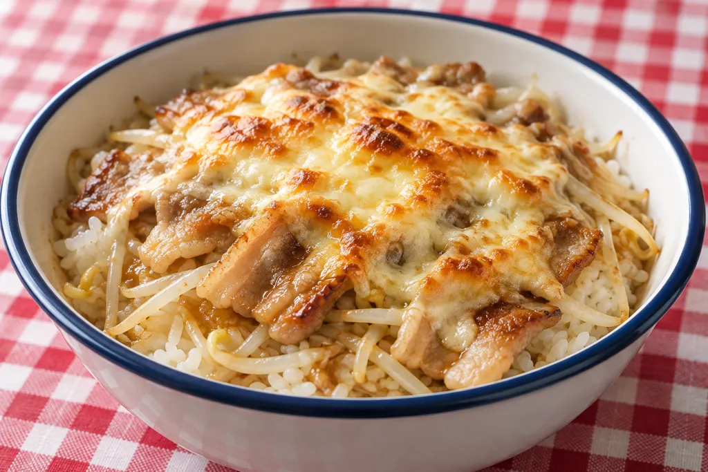 豚バラ肉ともやしのライスグラタンの完成イメージ