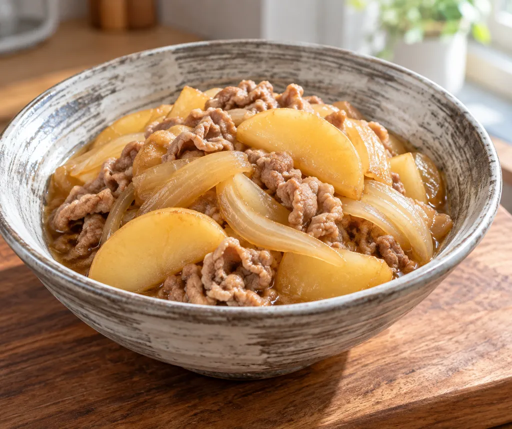 時短！豚こま肉と玉ねぎの肉じゃがの完成イメージ