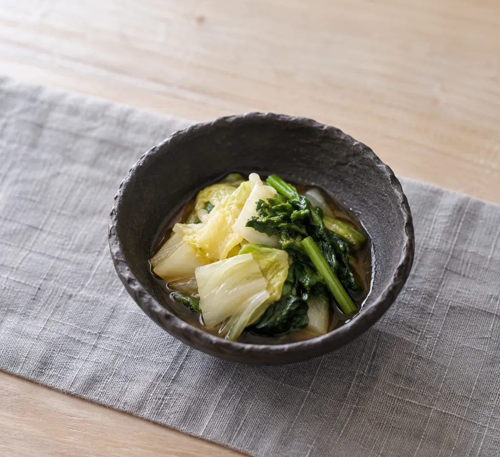 白菜と春菊のレンジおひたしの完成イメージ