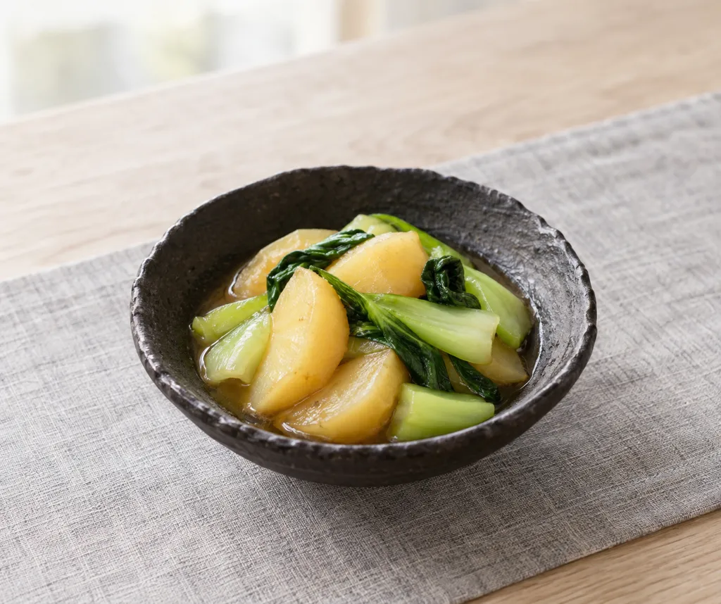 じゃがいもとチンゲン菜のしょうが煮の完成イメージ