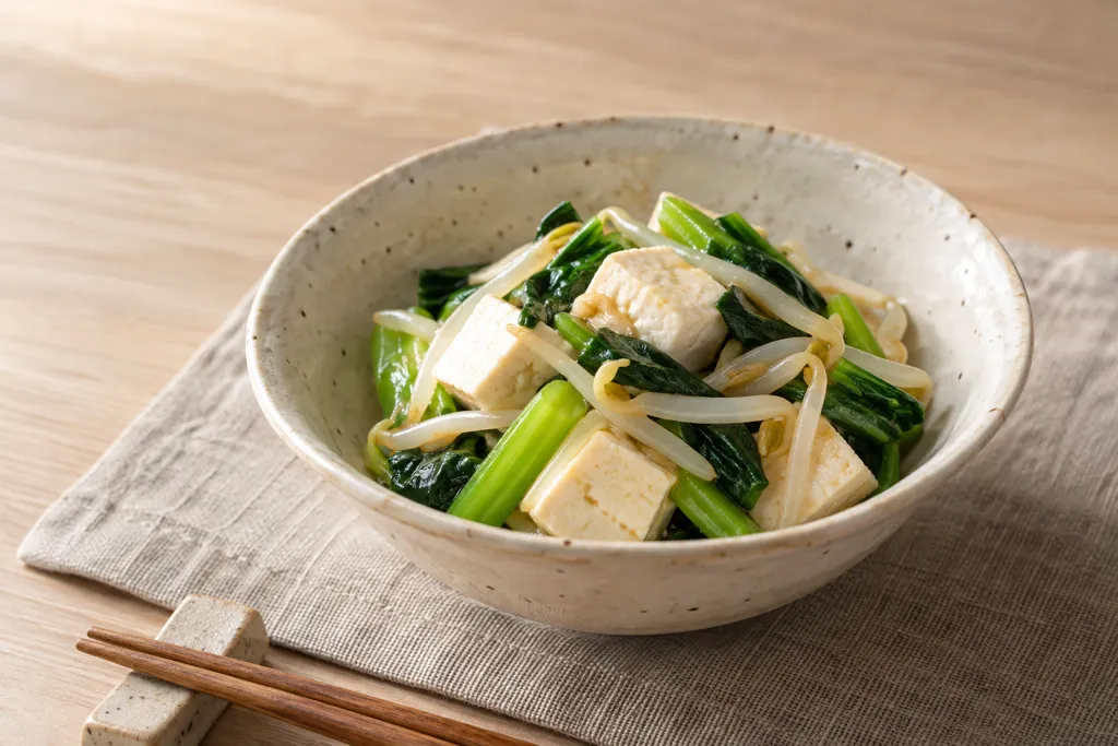 豆腐と小松菜のもやしサラダの完成イメージ