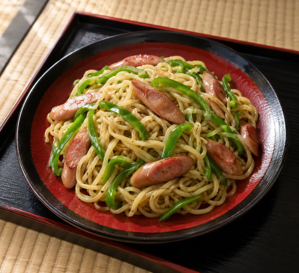 ウインナーとピーマンの塩焼きそばの完成イメージ