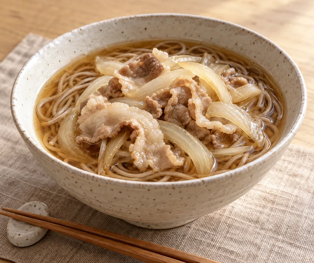 豚バラ肉と玉ねぎの肉そばの完成イメージ