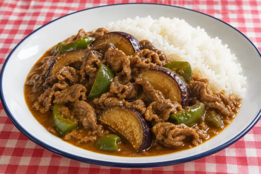 牛薄切り肉となすの洋風カレーの完成イメージ