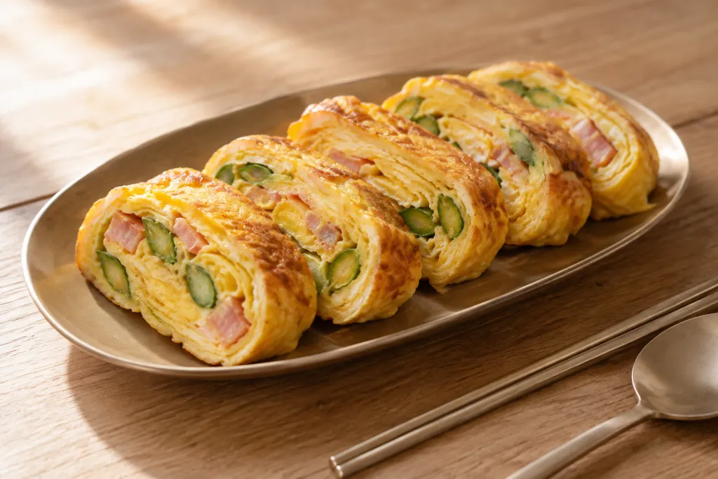 アスパラガスとベーコンの韓国卵焼きの完成イメージ