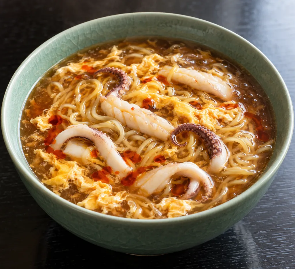 いかと卵の黒酢酸辣湯麺の完成イメージ