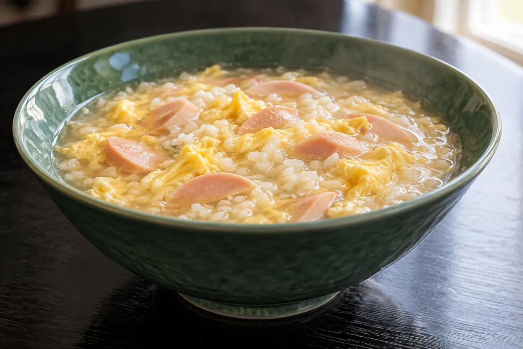 魚肉ソーセージと卵の中華雑炊の完成イメージ