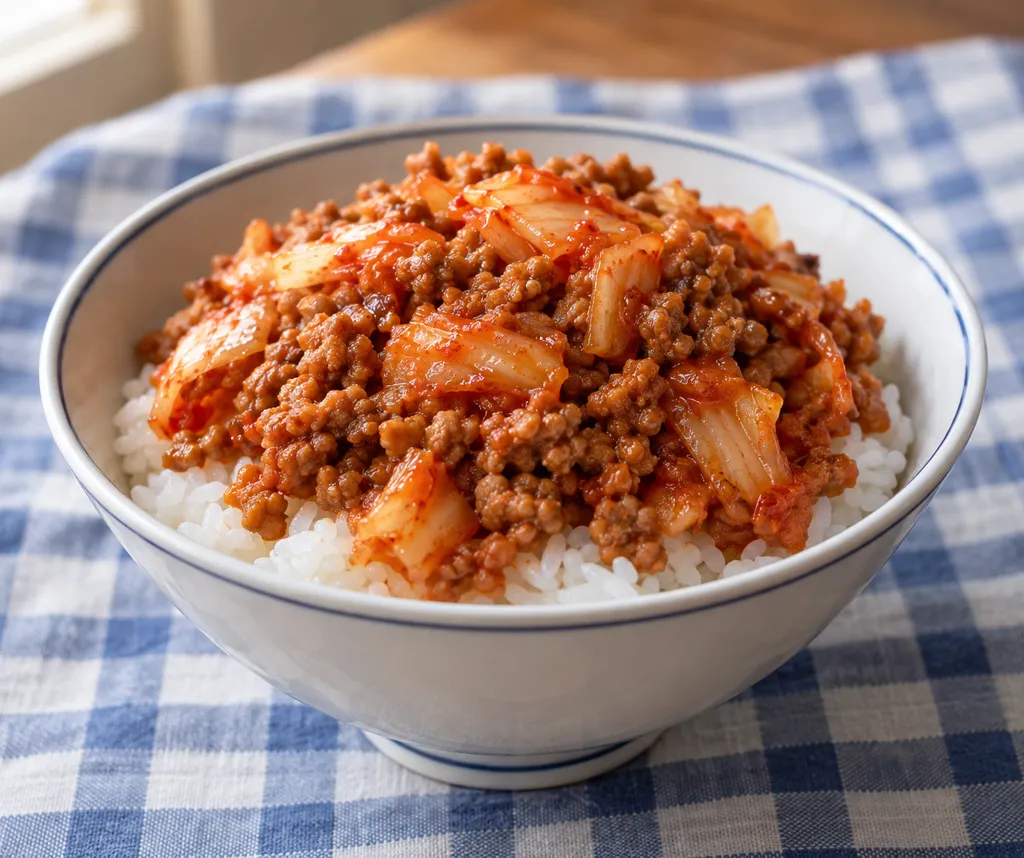 キムチの豚そぼろ丼の完成イメージ
