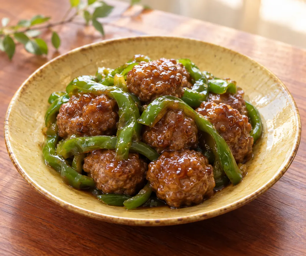牛肉団子とピーマンの甘酢あんかけの完成イメージ